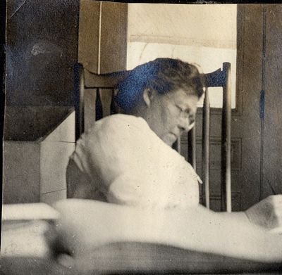 Pic, Ada Chandler Oakes River, writing, probably in Bennington, Vermont