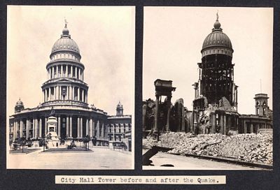 Pic, San Francisco City Hall, before and after the 1906 earthquake