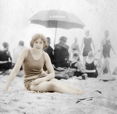 Pic, Amy Louise River, 1904-2001, at the beach, about 1924