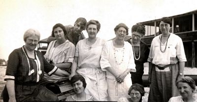 Pic, Ada C. River, back row, 3rd from right, with nine ladies at the beach